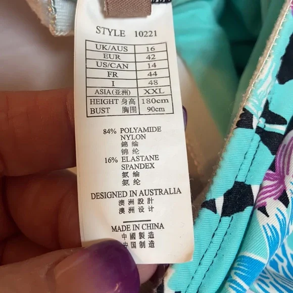 Sunseeker teal floral one piece women’s swimsuit size 14 - Picture 9 of 12